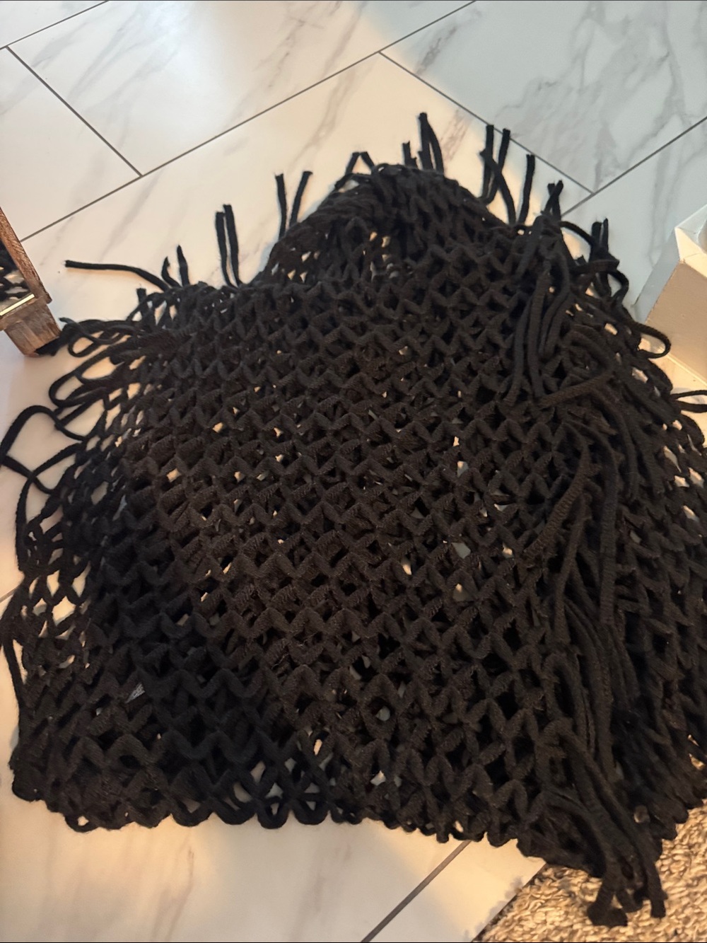 Black Open-Weave Fringe Knit Cover-Up